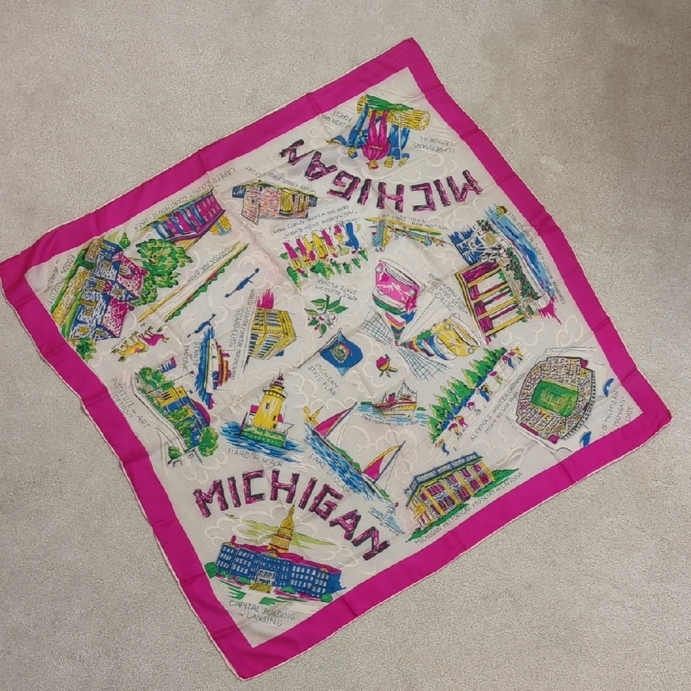 Vintage  Michigan Silk Souvenir Scarf